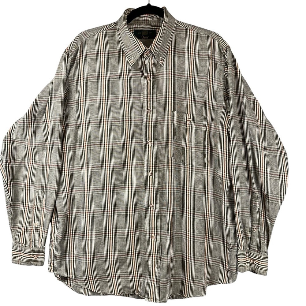 Orvis Shirt Mens Large Beige Multicolor Vintage Glen Check Plaid Button Down